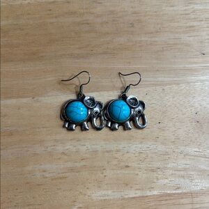 Silver Elephant Earrings with Turquoise Accents